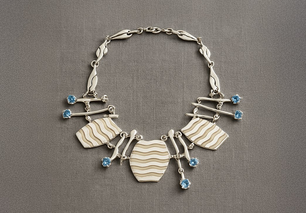 collar de plata y aguamarinas