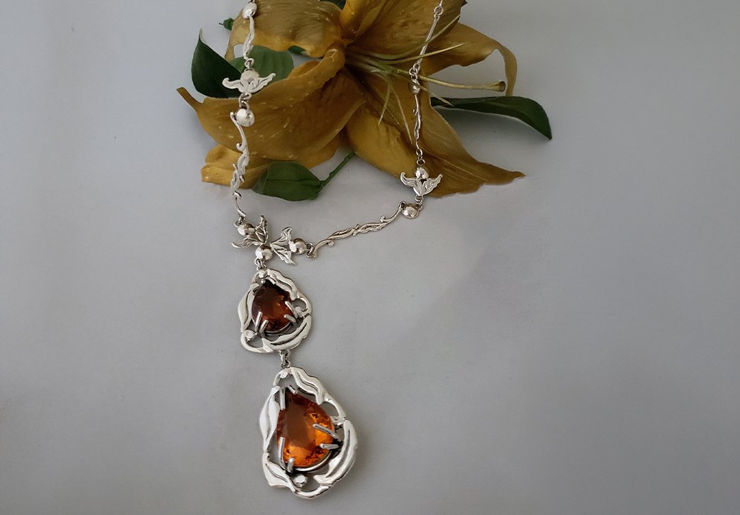 Collar de plata y citrino ambar