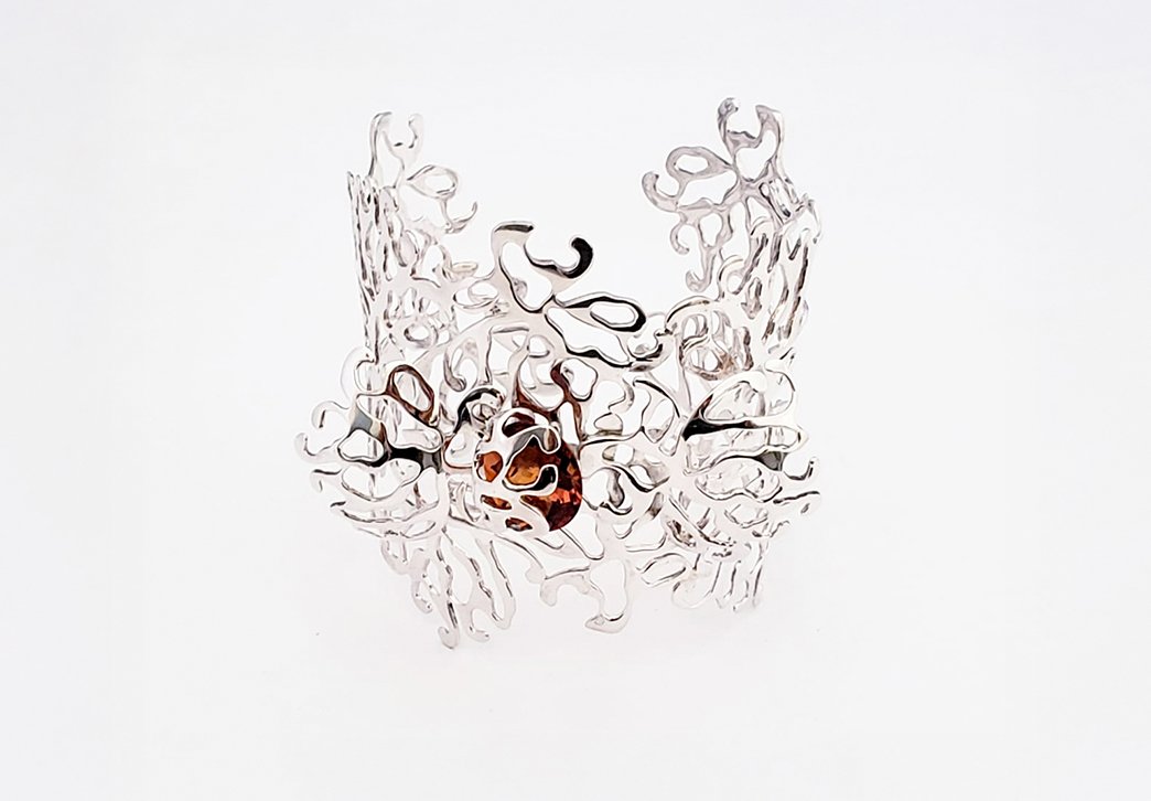 bracelete de prata com citrinio âmbar